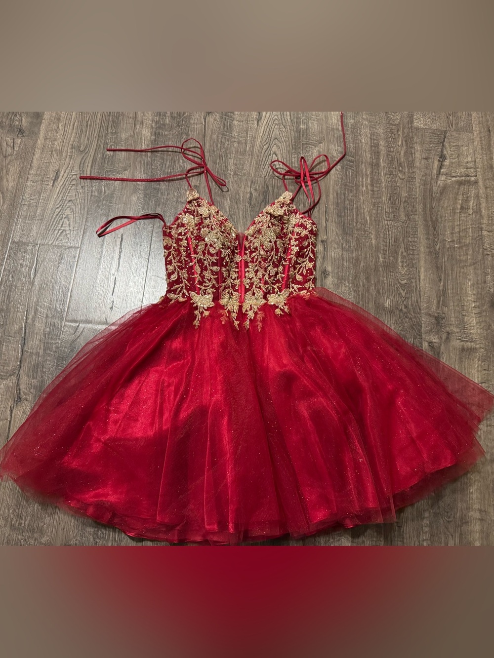 Cinderella Red and Gold Embellished Tulle Party Dress Size M - Homecoming